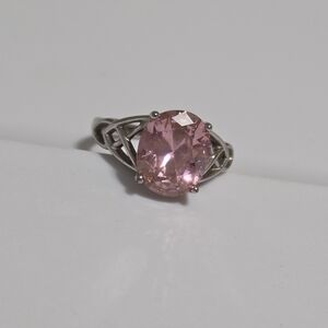 Pink Large Fairycore Coquette Lattice Ring in Silver Tone Band (Size 8)